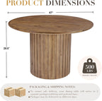 Reclaimed Round Pedestal Dining Table for 4-6 People, 47 Inch Wood Farmhouse Kitchen Table with Fluted Base, Rustic Circular Dining Table for Dining Room, Kitchen & Restaurant, Walnut