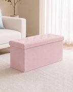 B FSOBEIIALEO Folding Storage Ottoman, Long Ottomans Shoes Bench, Velvet Storage Chest Footrest Seat 31.5"x15.7"x15.7" (Pink, Large)
