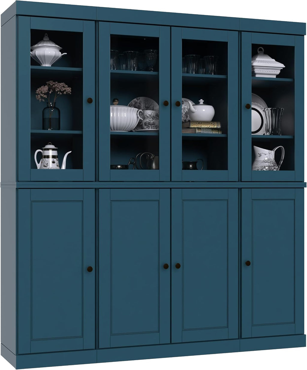 Palace Imports 100% Solid Wood Kitchen Pantry with 2-Drawer Kit, Teal Blue, 65" w x 71.5" h x 15.5" d, Renewable Eco-Friendly Wood, Made in Brazil