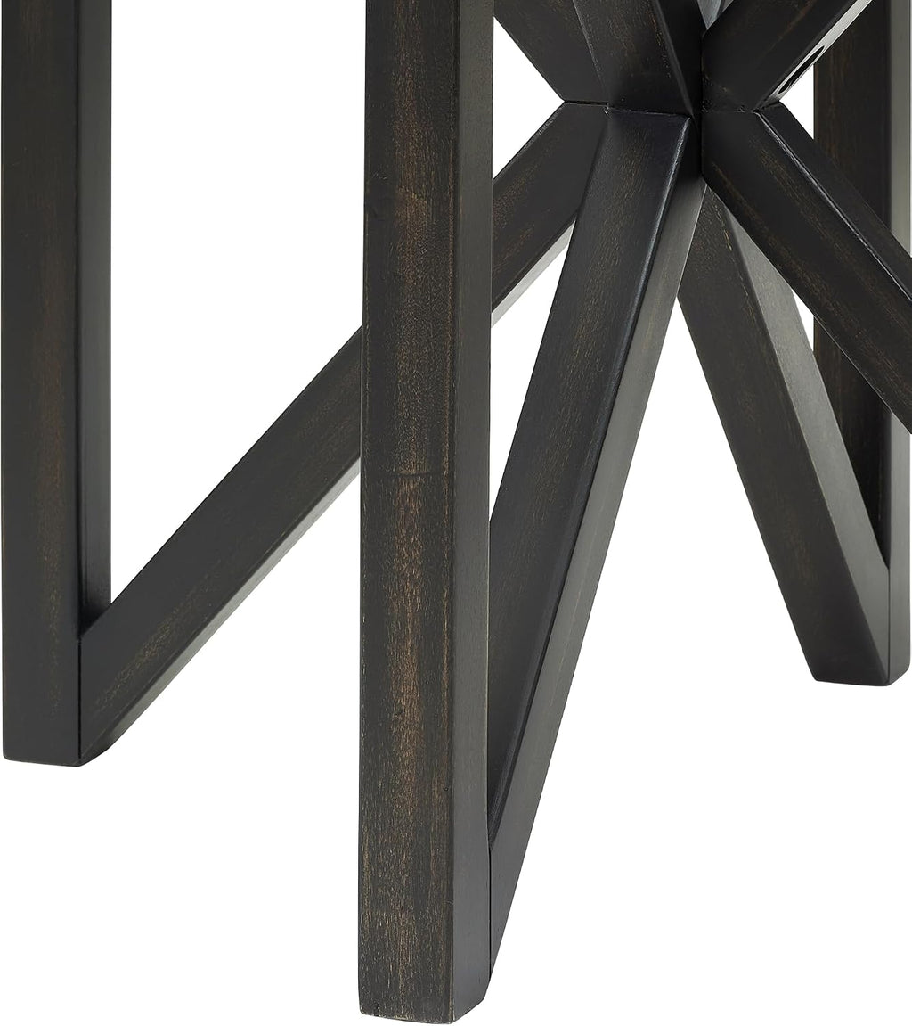 22 inch Round Side Table, Tempered Glass End Table with Solid Wood Base for Living Room, Black