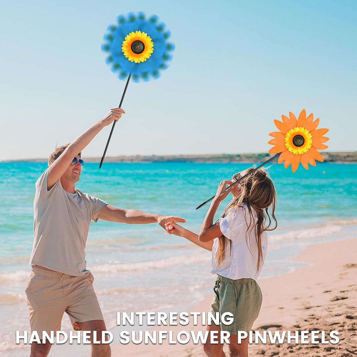 6PCS Sunflower Wind Spinners with Stakes 14" W x 29" H Wind Spinners Lawn Pinwheel Sunflower Windmill Outdoor Multicolor Pinwheels for Yard Decoration
