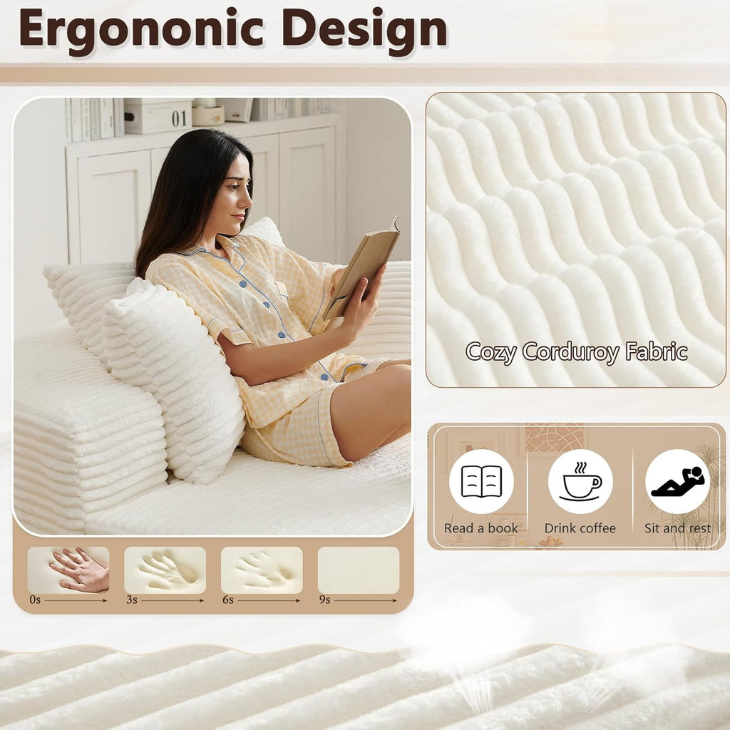 55"L Oversized Round Chair Lounge Chaise Indoor,Corduroy Deep Seat Cloud Large Circle Sofa Chair,No Assembly Required,Cloud Large Circle Chair,Fluffy Modern Sleeper Sofa Bed for Reading (White)