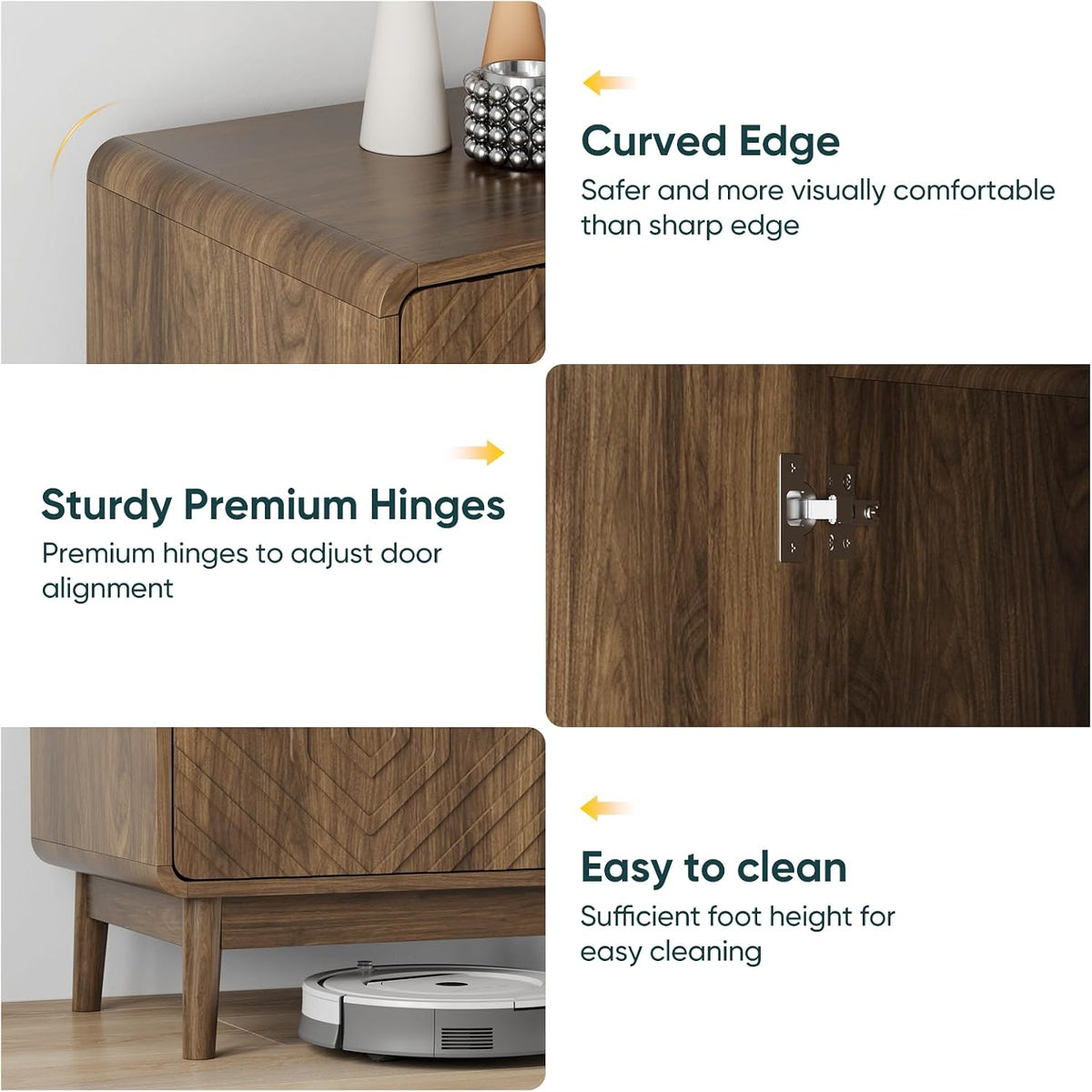 Kiasthome Walnut 2-Door Sideboard Buffet Cabinet with Storage | Adjustable Shelves Buffet Cabinet | Versatile for Entryway, Living Room