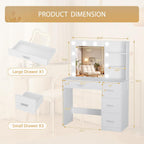 Furmax Vanity Desk with LED Lighted Mirror&Power Outlet, Makeup Vanity Table with 4 Drawers, 3 Open Storage Shelves, and 3 Color Modes, for Bedroom (Pure White)