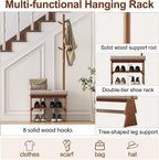 Coat Rack with Shoe Storage,Shoe Rack whit 8 Hook for Offices、Bedroom、Living Room,Small Shoe Bench,Walnut