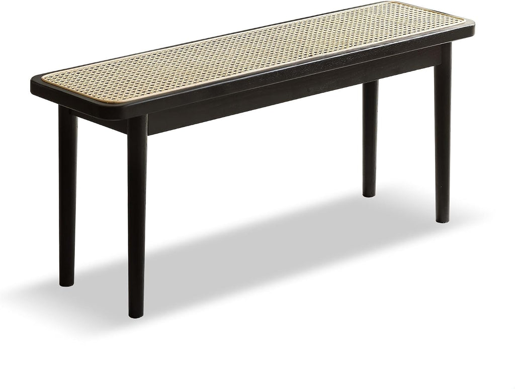 47.24" Modern Oak Wood Dining Bench with Woven Rattan Seat Solid Wood Entryway Bench for Bedroom End of Bed Living Room, Black