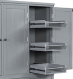 Merax 74.8'' Tall Kitchen Pantry Storage Cabinet with 6 Doors, 3 Drawers and Adjustable Shelves, Freestanding Large Cupboard & Pull-Out Trays for Kitchen, Dining Room, Living Room, Gray