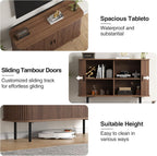 FiveWillowise 47''W x 32''H Buffet Sideboard Cabinet with Storage, Fluted Storage Accent Cabinet with Curvy Edge, Sliding Door, Credenza, Console Table for Living Room, Kitchen, Walnut
