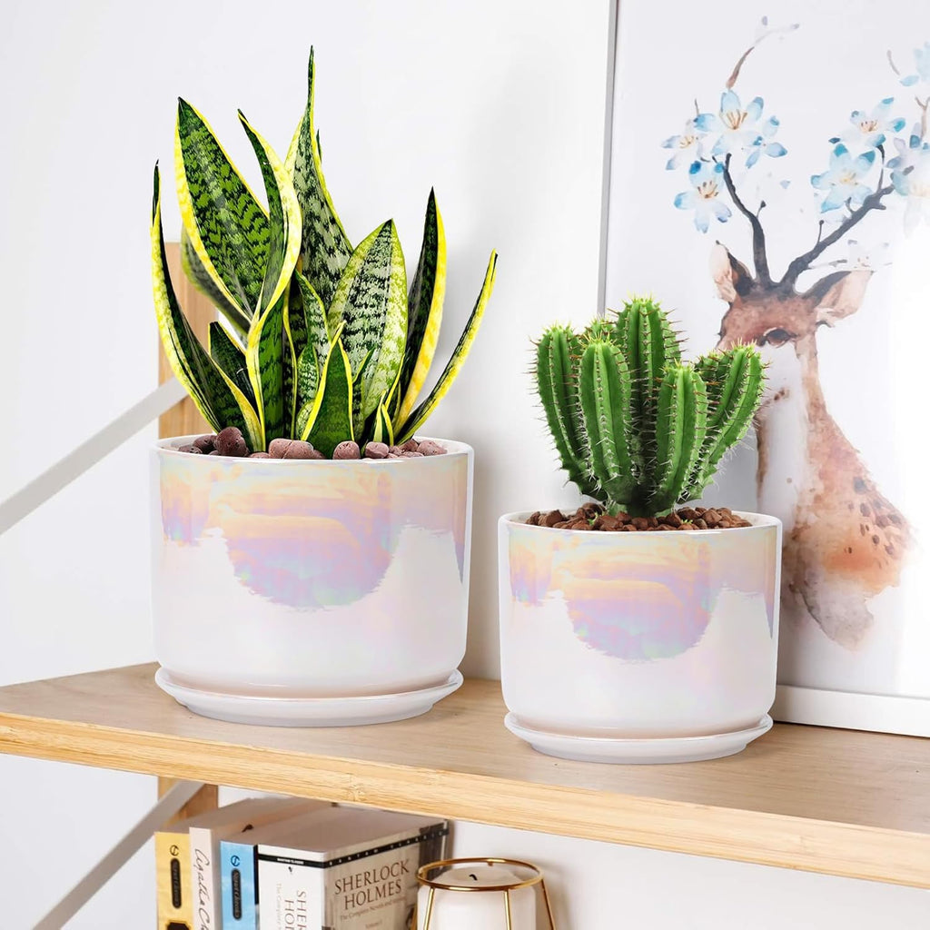 EFISPSS Plant Pots, 4+5+6 Inch Pots for Indoor Plants,Ceramic Planter Pot with Drainage Hole,Flower Pots for Succulent Cactus,Set of 3 - Rainbow Pearl Glaze