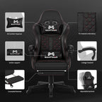 Gamtimer Gaming Chair, 400 LB Weight Capacity,with Pocket Spring Cushion | Ergonomic Backrest Office Chair,Leather, with Headrest and Lumbar Support, Footrest, Suitable for Adults(Black)