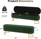 65" Velvet Storage Ottoman Bench End of Bed for Bedroom Entryway Green | Velvet Large Storage Solid Wood with Metal Leg 300 lbs Weight