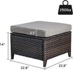 Outdoor Ottomans Patio Foot Rest - 2 Piece Wicker Rattan Ottoman Footrests Footstools with Comfortable Cushions for Patio Porch Deck Balcony Garden(Brown Wicker/Grey Cushion)