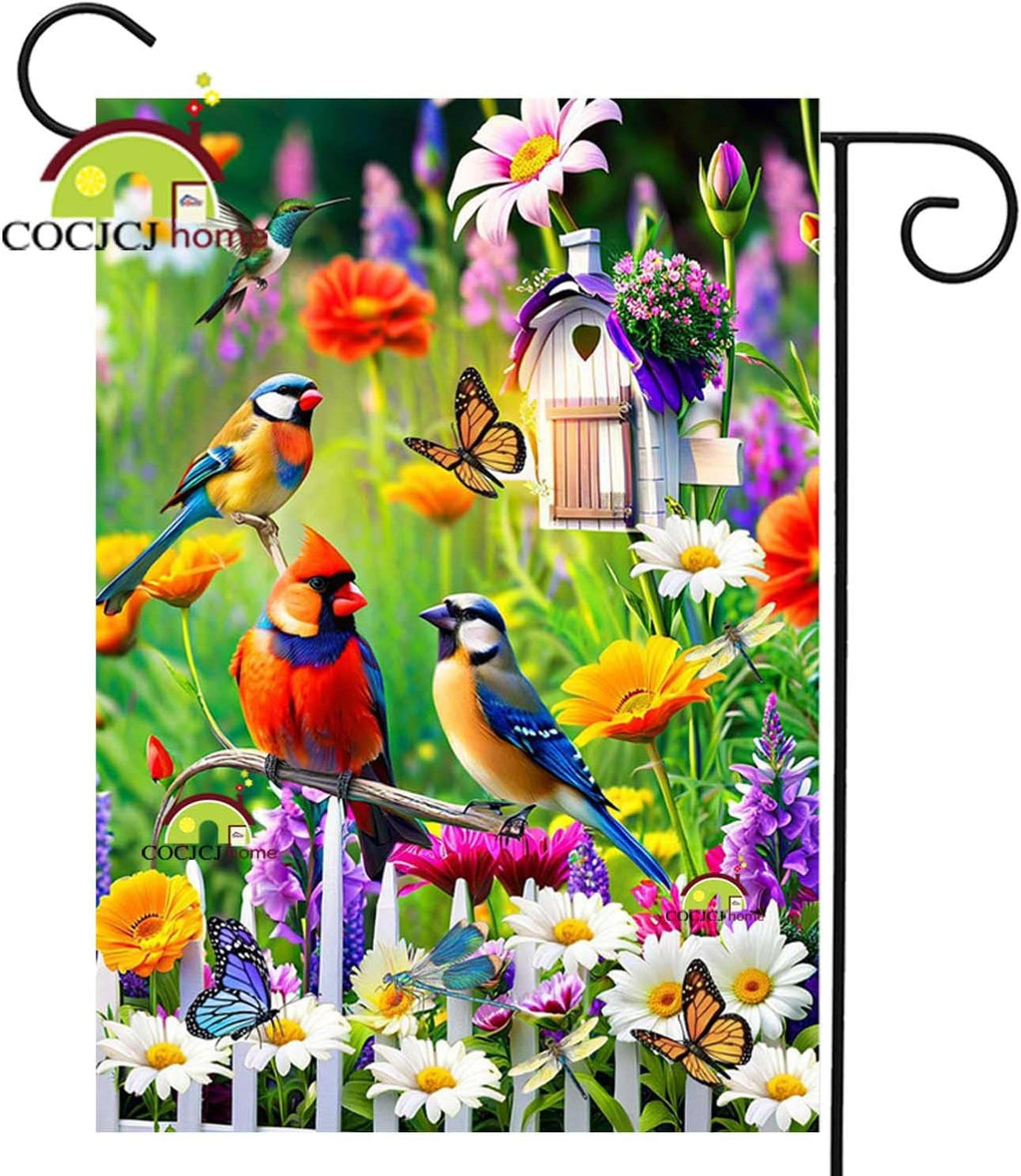 Spring Summer Humming bird garden Flag Birds Floral Garden Flags 12x18 Double Sided, small Yard Flags for Outside Decoration
