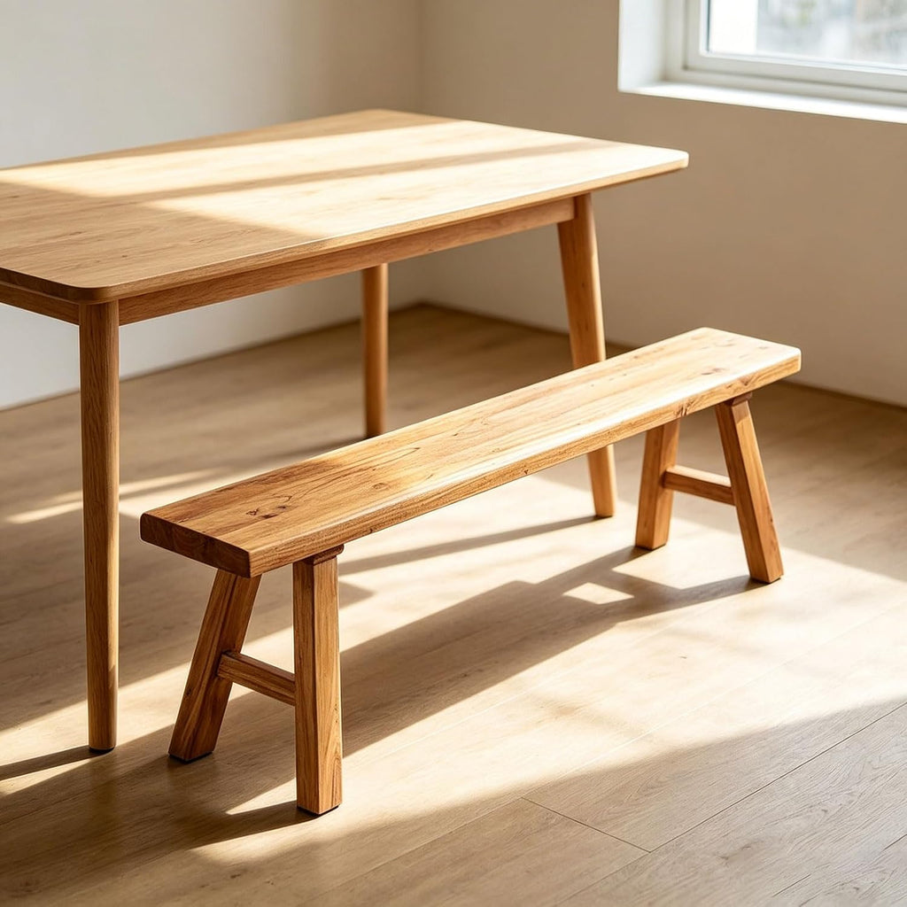 Farmhouse Indoor Wooden Living Room Dining Benchs Narrow Noodle Bench For Entryway 2" Thick Tabletop Skinny Bench For End Of Bed Solid Wood Shoe Benchs Easy To Assemble Sturdy For Kitchen(55.1")