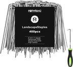 FOTMISHU Landscape Staples 6 Inch 400Pcs Garden Stakes, Galvanized Lawn Pins Spray Coating Yard Ground Spikes, U-Type Staples for Weed Barrier Anchoring Outdoor Tents Hoses