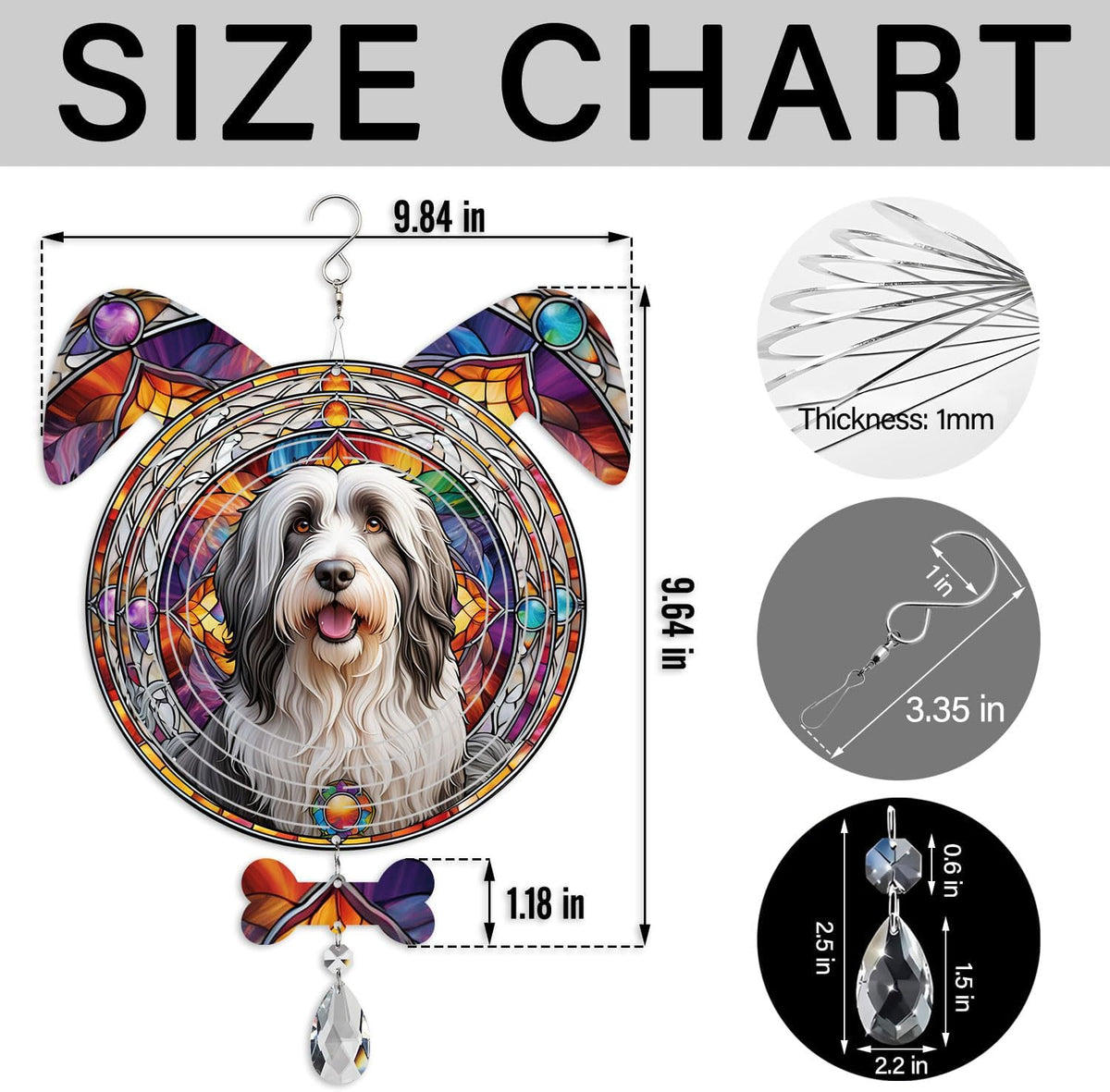 Bearded Collie Dog Ears Wind Spinner, Bearded Collie Wind Spinner Hanging for Yard and Garden