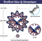 Eagle Wind Spinners for Yard and Garden,Wind Spinner Hanging,3D Metal Wind Catchers,12in American Flag Kinetic Spinner,Fourth of July Independence Day Party Decorations for Indoor Outdoor(Round)