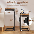 Simple Trending Side Table, C Shaped End Table with Charging Station, Couch Table with Storage Bag, Adjustable Height, Rustic Brown