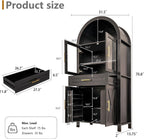 Kitchen Pantry Cabinet with Arched Top, White Storage Cabinet with Adjustable Shelves, Freestanding Cupboard with Drawer and Door Organizers, 70.8H x 31.5W x 15.75D Inches (Black)