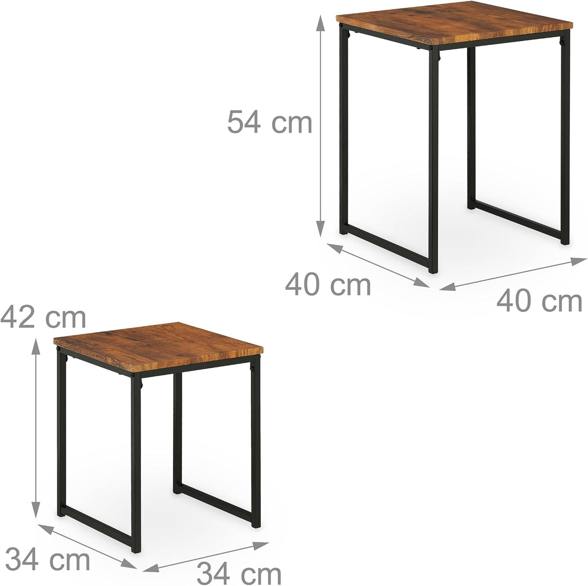 Relaxdays Side Table Set of 3, Stackable, 3 Sizes, Coffee Counter, Square, Metal, Living Room Decor, Brown/Black, Iron, 54 x 40 x 40 cm