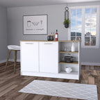 Melamine Kitchen Island with Two Doors and Three Open Shelves | two doors with internal shelves and three open storage shelves