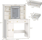 HUAHUU 37.4" Vanity Desk with Mirror and Lights, Makeup Vanity with LED Sliding Mirror, 3-Color Lights, USB/Type-C Charging, White Vanity Desk with Storage Cabinet, 2 Drawers & 6 Shelves for Bedroom