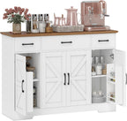 HOMCOM 47" Sideboard Buffet Cabinet, Farmhouse Credenza with Soft-Close Hinges, Coffee Bar Cabinet with Spice Racks, 3 Drawers and 3 Adjustable Shelves, White