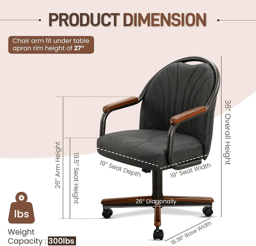 Chromcraft Oakstone Fog Swivel Dining Chairs with Casters, Set of 4 – Luxury Upholstered Kitchen & Dining Room Chairs with Arms, Ergonomic Tilt & Swivel Comfort - CM188YWZ