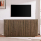 64" Sideboard Buffet Cabinet with Fluted Accent and Adjustable Shelves, Modern Wood Media Console Coffee Bar for Living Room, Kitchen or Dining Room, 64W x 31.5H Inches, Walnut