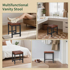 Vanity Stool, Vanity Chair for Makeup Room, Square Faux Leather Small Ottoman Foot Stool with Metal Legs, Modern Makeup Chair for Bedroom, Living Room, Brown