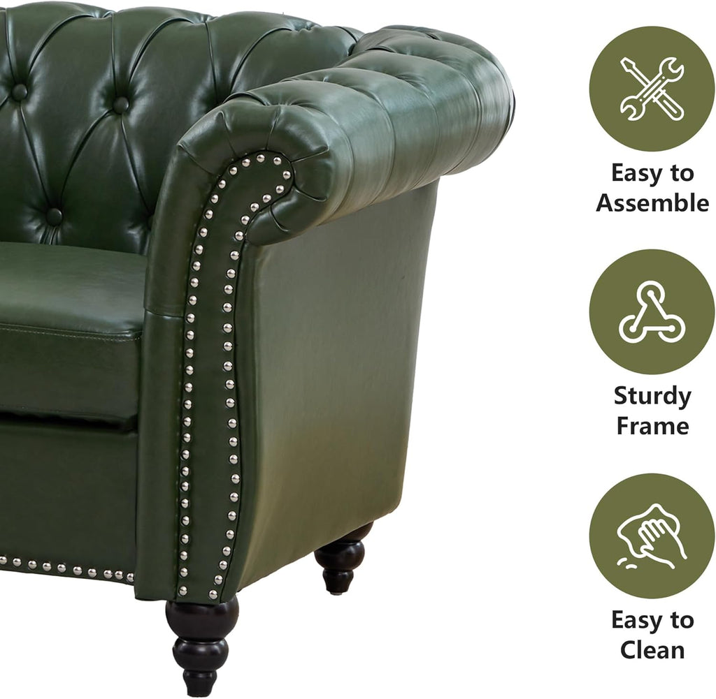 QHITTY Accent Sofa, Chesterfield Loveseat Modern Leather Couch Upholstered Sofa with Tufted Back for Living Room Furniture (Green)