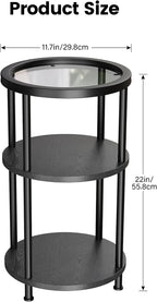 Homeiju Glass Side Table, 3-Tier Glass End Table with Adjustable Feet, Bedside Table for Small Space for Living Room, Balcony, Bedroom, Black