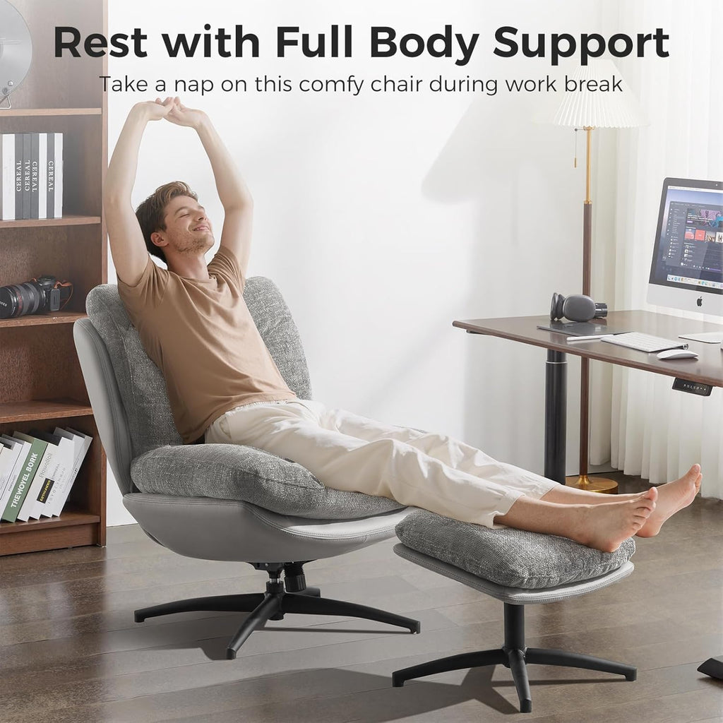 K Knowbody Swivel Accent Chair with Ottoman, 400lbs Capacity & Easy Assembly, Oversized 360° Swivel Rocker Recliner, Comfortable Swivel Chair for Living Room, Bedroom, Office, Grey