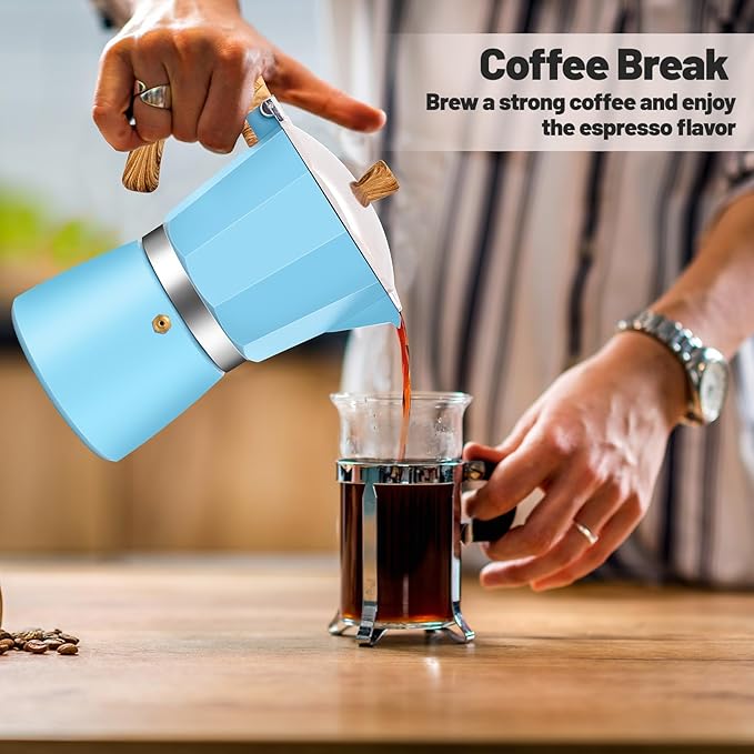 9 Cup Aluminum Moka Pot Classic Stovetop Espresso Coffee Maker 450ml 15oz Coffeemaker Percolator Mocha Pot Greca Coffee Maker Cafe Makers for Italian and Cuban Café Brewing Blue