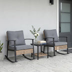 TARKARI 3-Piece Patio Rocking Chairs Set of 2, Outdoor Rocking Chair Bistro Set with Upgraded 2.0 Rust-Proof Alloy Frame & Premium Olefin Cushions, Wicker Rocking Chairs Patio Furniture Set, Grey