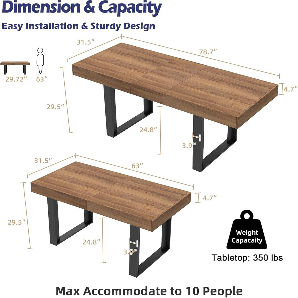 STHOUYN 63”-79” Extendable Dining Room Table, Modern Farmhouse Wooden Kitchen Table, Long Expandable Dining Table for 6 8 10, Large Expanding Tables Conference Tables (Walnut Brown)