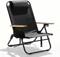 Premium Portable Camping Chair 5-Position Recliner Beach Folding Lightweight Outdoor Chair with Wooden Armrests, Headrest, Multi-Pockets Heavy Duty 350lbs, for Patio, Backyard, Black