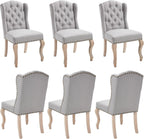 chairus Tufted Upholstered Parsons Dining Chairs Set of 6, Grey Linen | Linen Upholstery, Tufted Wingback, Solid Wood Legs, Nailhead Trim, High Back, French Country Kitchen Chairs for Dining Space