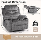 Overstuffed Massage Recliner Chair with Heat, Wide Seat Reclining Chair for Home Theater, Heated Massaging Manual Recliner Chairs with Cup Holders, Grey