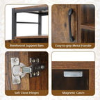 Tangkula Industrial TV Stand for TVs up to 65”, Entertainment Center with 2 Storage Cabinets & 4 Open Shelves, Wooden TV Cabinet with Raised Metal Legs, Media TV Console Table (Backless, Rustic Brown)