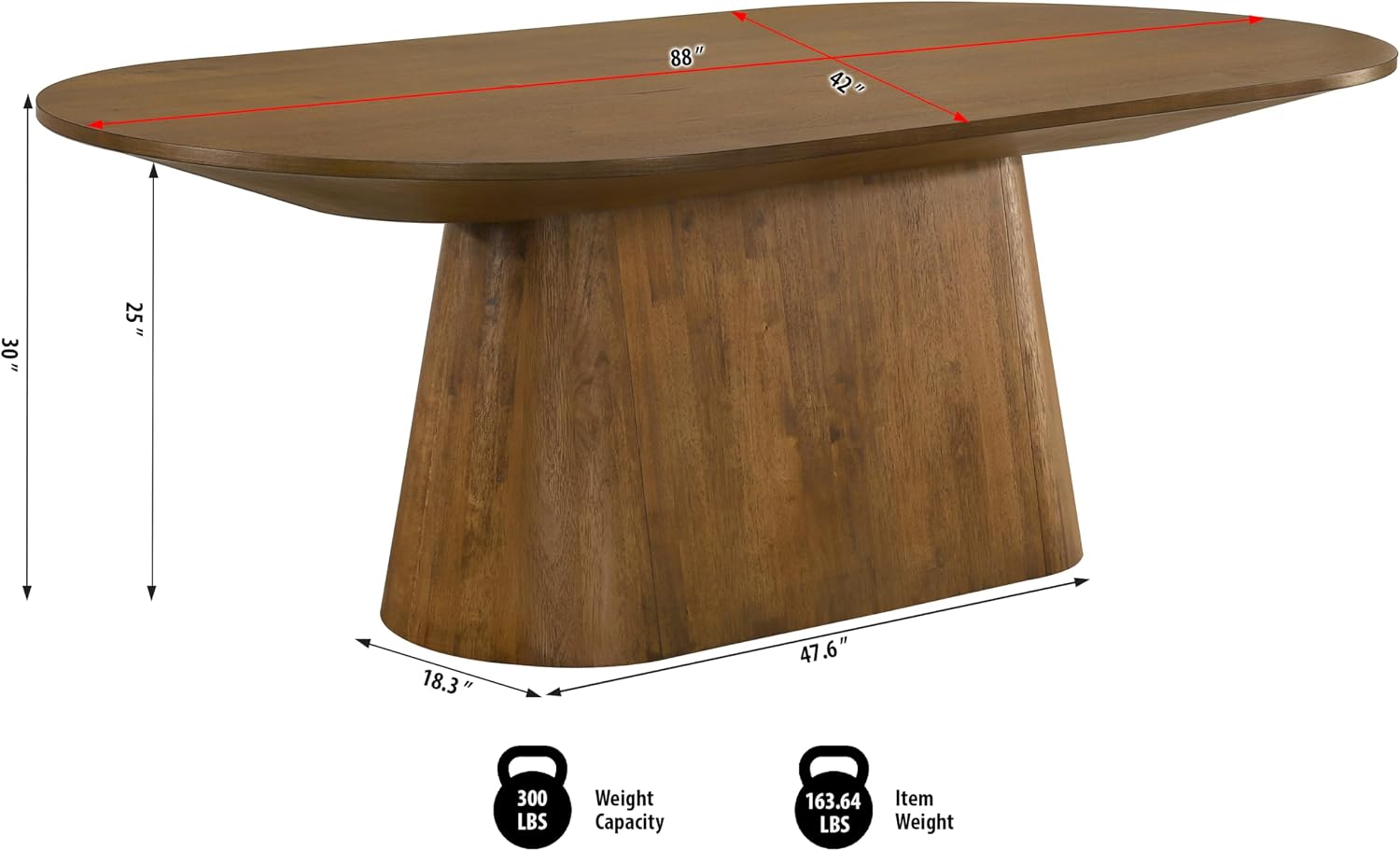 Terra 88" Transitional Oval Dining Table with Mid-Century Modern Inspired Pedestal Base and Wood Grain Top, Ideal for Kitchen or Dining Room, Durable Wood Furniture (Walnut)