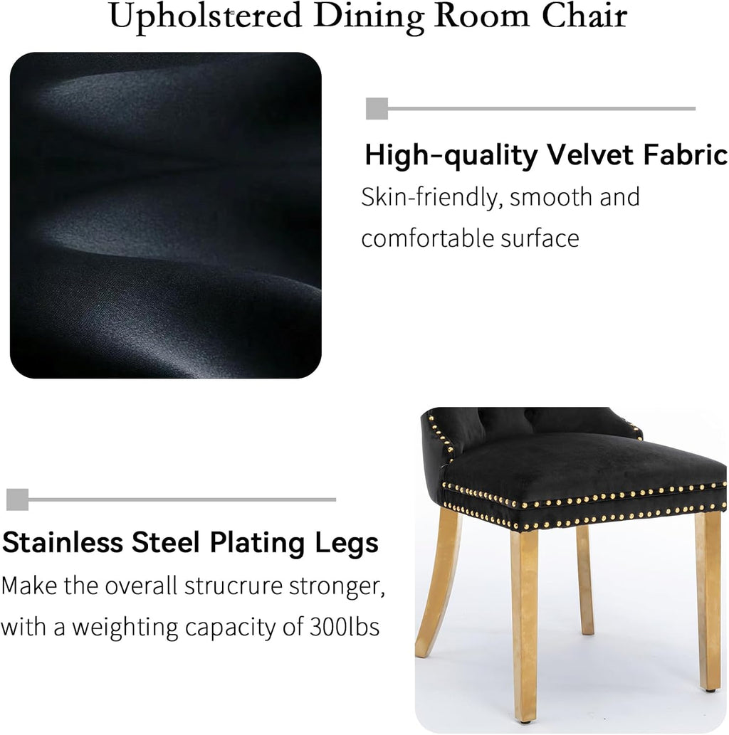 36" Luxury Gold Glass Dining Room Table Set for 4, 5-Piece Round Kitchen Dining Table Set with Cross Metal Legs and 4 Black Velvet Upholstered Chairs, Glass Kitchen Table & Chairs Set