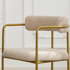 Boucle Dining Chairs Set of 4 with Arms, Mid Century Modern Upholstered Dining Chairs for Kitchen & Dining Room, Curved Backrest, Gold Metal Frame (Taupe/Sand)