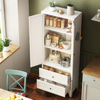 Hassyee White Metal Kitchen Pantry Cabinet Adjustable Storage with 4 Shelves (110lb Capacity), Heavy Duty Freestanding Pantry Organizer for Kitchen,Pantry, Living Room (White)