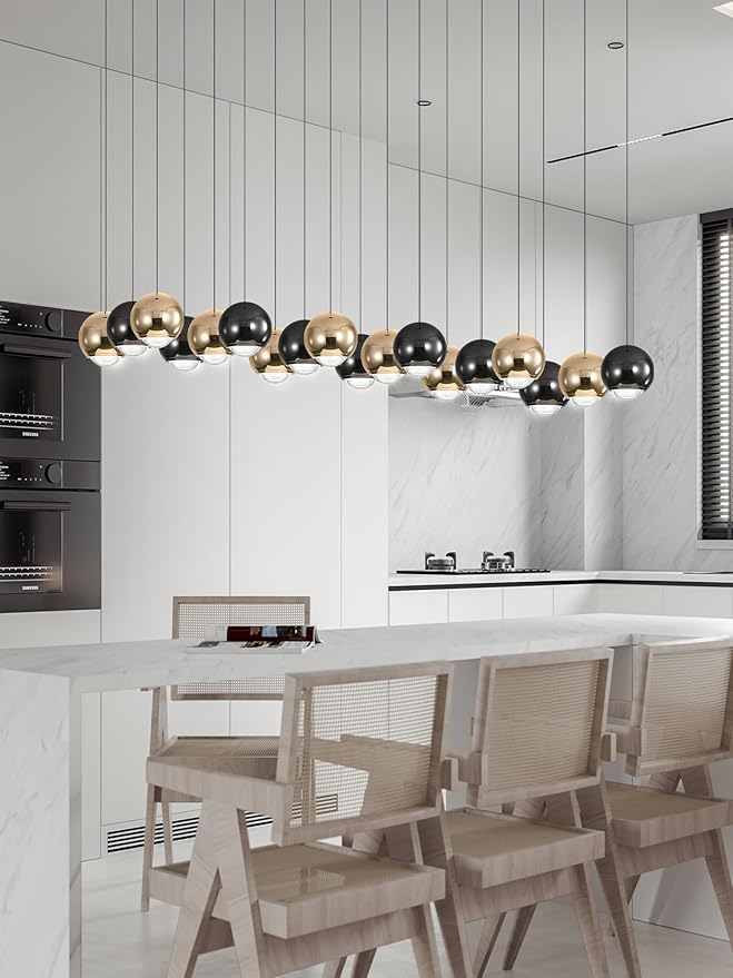Rectangular Chandelier Crystal Balls Chandeliers Flush Mount Ceiling Light for Dining Room Living Room High Ceiling Chandelier for Staircase Foyer Entryway Black and Gold Chandeliers 2700k-6000k