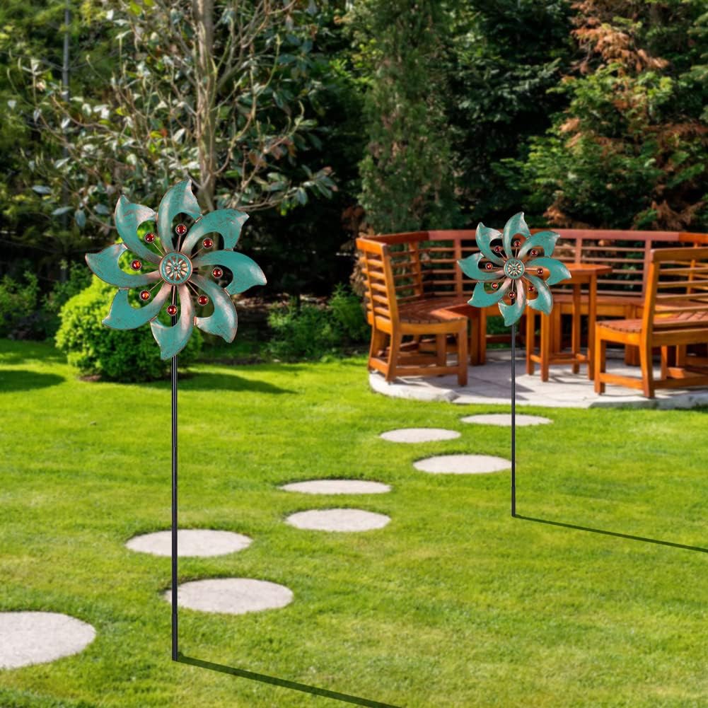 VEWOGARDEN 2PCS Garden Wind Spinners Metal Outdoor Wind Spinner Waterproof Wind Sculptures & Spinners Green Kinetic Wind Spinner for Yard Lawn Decor