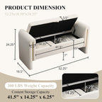 Storage Ottoman Bench, End of Bed Bench with Pull-Ring | 52" Teddy Upholstered, Window Bench with Armrest, Generous Storage, Safety Hinge, Holds 300 LBS, for Bedroom, Cream