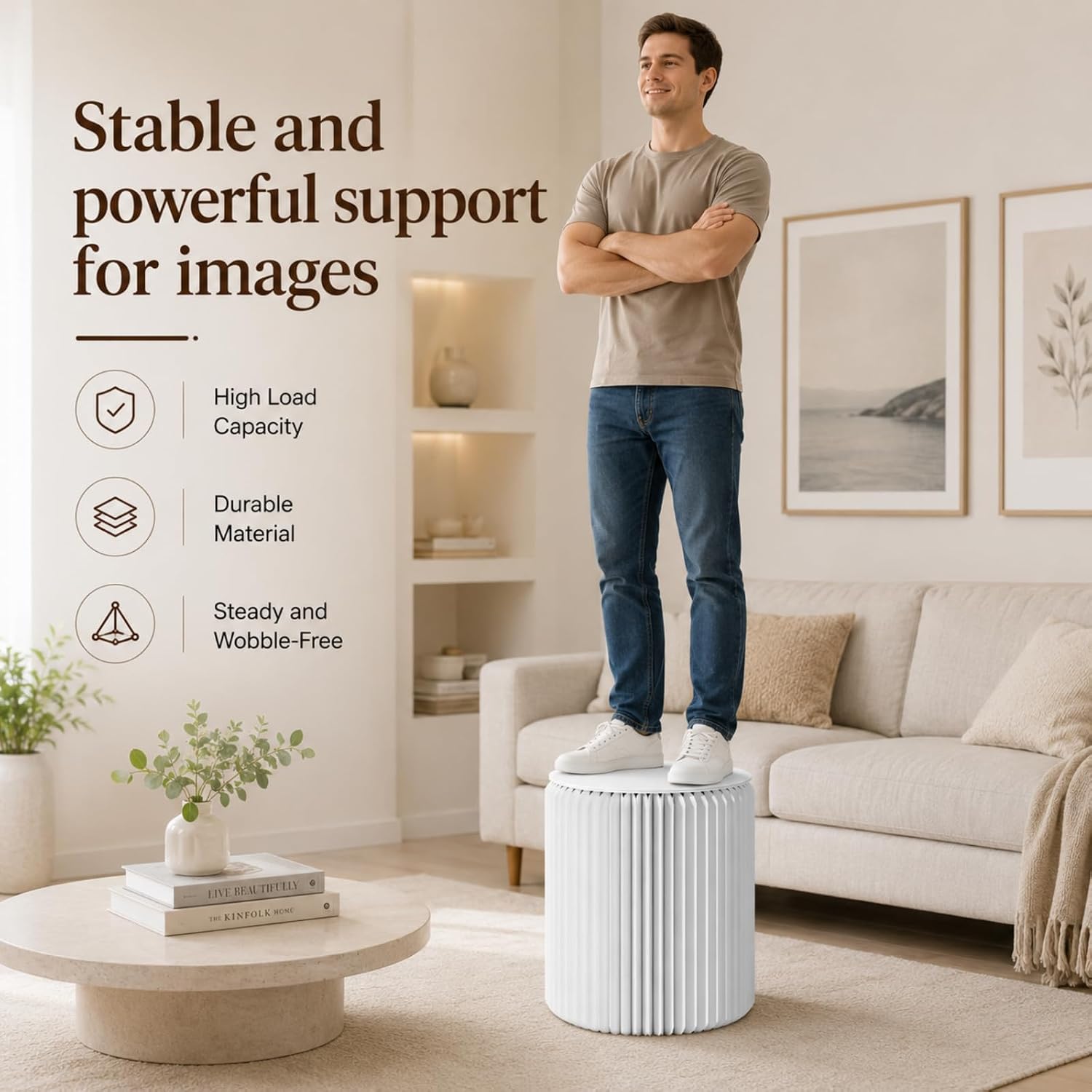 Folding Stool-17Inch Home Furniture 660lb Load Capacity Foldable Foldable | Portable Folding, Eco-Friendly Kraft Paper Honeycomb Design, 1.2 Inches Thick When Folded, Modern Minimalist