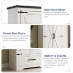 JXQTLINGMU Farmhouse Kitchen Pantry Cabinet - 72" Tall Wood Kitchen Storage Cabinets with Adjustable Shelves & 2 Barn Style Doors & Drawer, Versatile Storage for Dining Room, Bathroom, Antique White