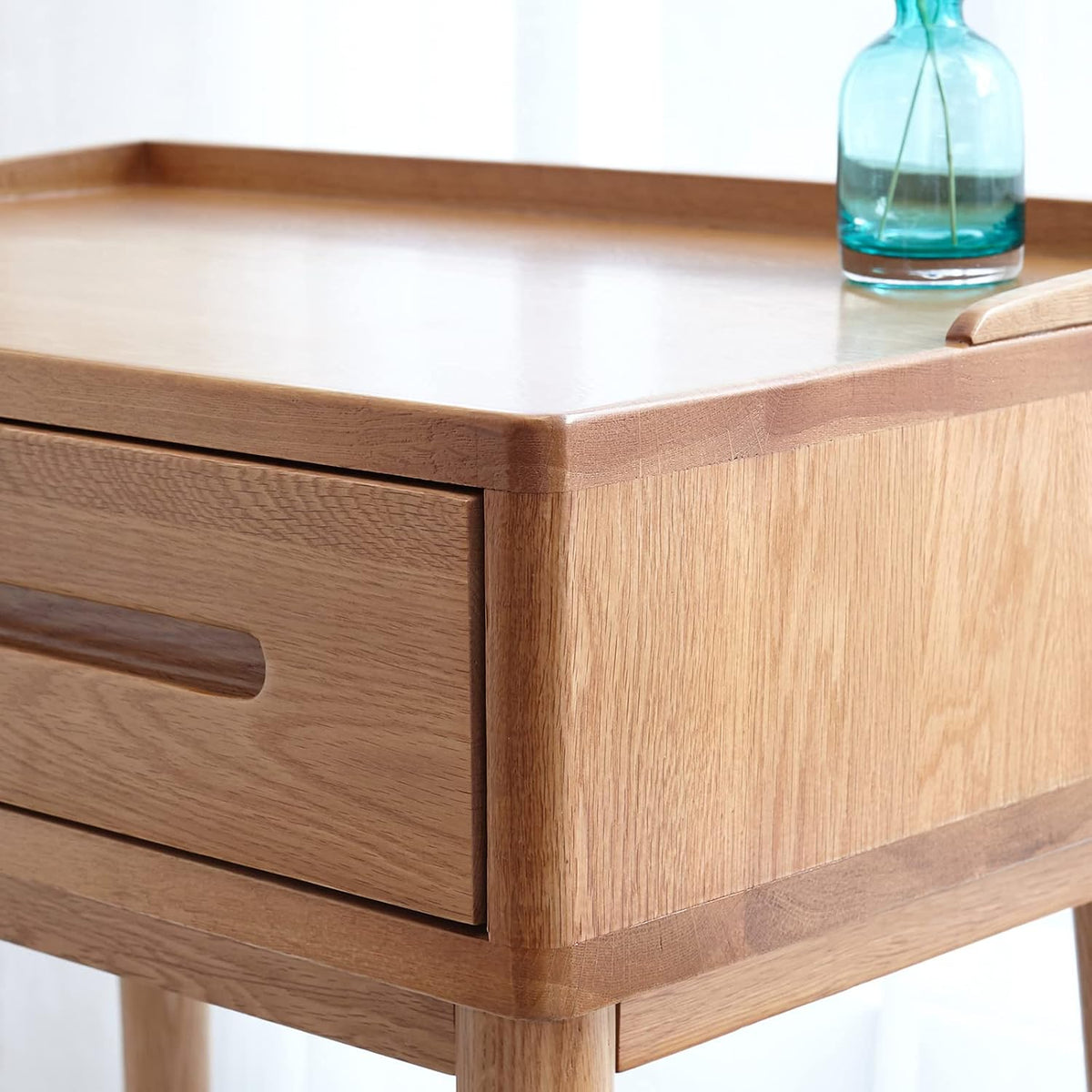 GDFStudio Solid Wood Bistro Dresser Table,Compact Storage Desk with Drawer,Easy Assembly Natural Wood Multi-Functional Table for Small Spaces,23.62" W Oak